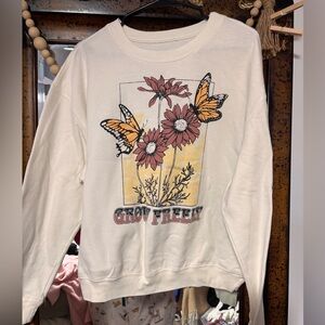 Hybrid Apparel Cream Floral & Butterfly Crewneck Sweatshirt